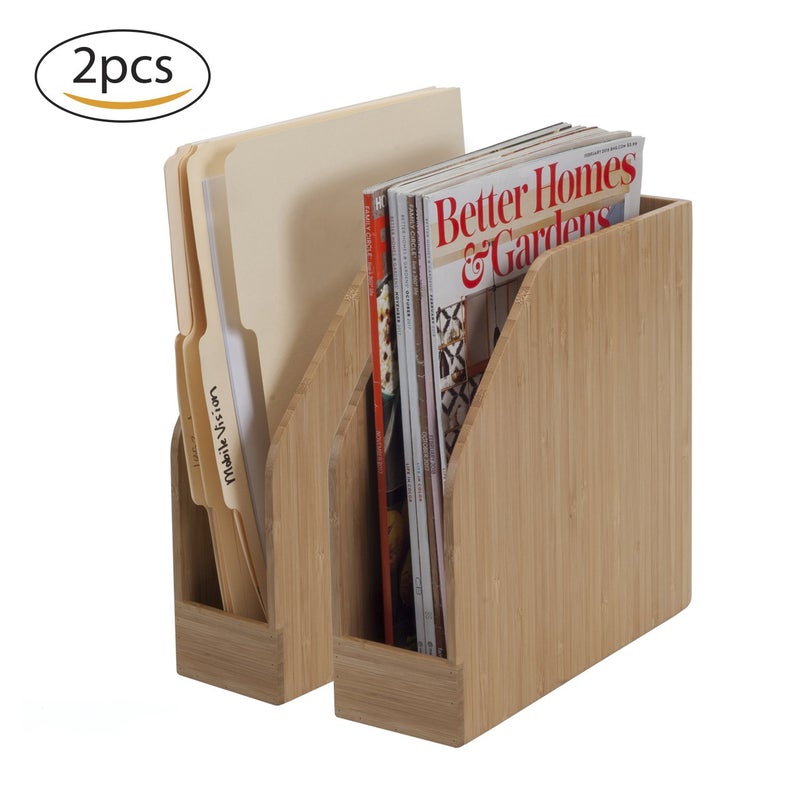 MobileVision Bamboo Vertical File Folder Holder & Office Product Organizer, Store Files, Magazines, Notepads, Books and more, 2 Pack Combo Set - Image 2